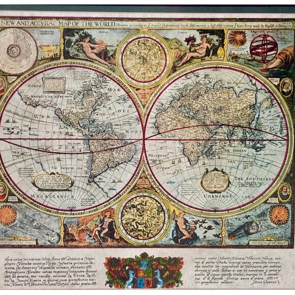 Framed Vintage World Map Print “A New and Accurate Map of the World” 21x18 - Picture 2 of 5
